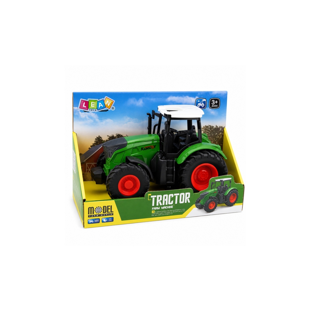 Žemės ūkio traktorius su guminiais ratais, baltos ir žalios spalvos, 1:24-Žaislai, Auto ir transporto žaislai, Traktoriai-e-vaik