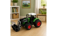 Žemės ūkio traktorius su priekiniu krautuvu, guminiais ratais, žalias, 1:24-Žaislai, Auto ir transporto žaislai, Traktoriai-e-va