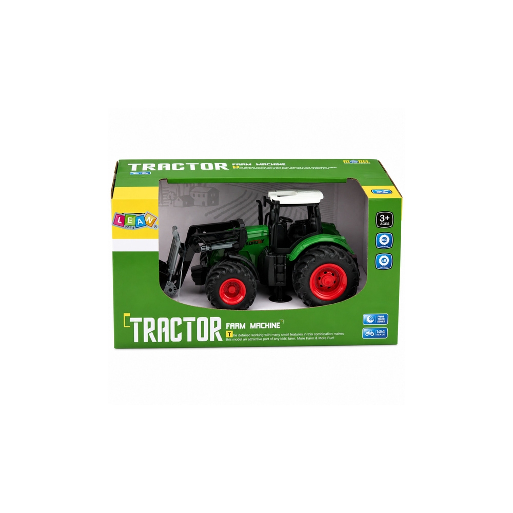 Traktor Rolniczy Farmerski Z Ładowaczem Czołowym Gumowe Koła Zielony 1:24