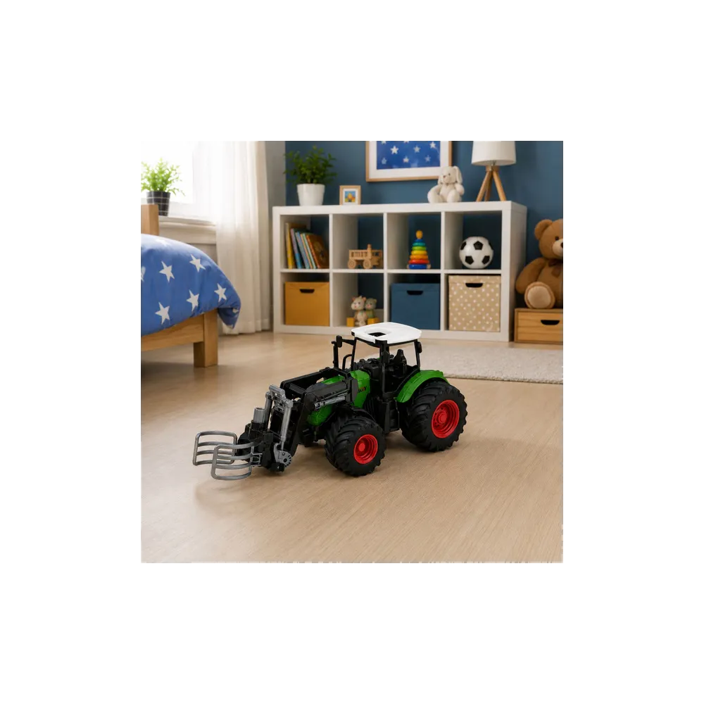 Traktor Rolniczy Farmerski z Chwytakiem Do Bel Gumowe Koła Zielony 1:24