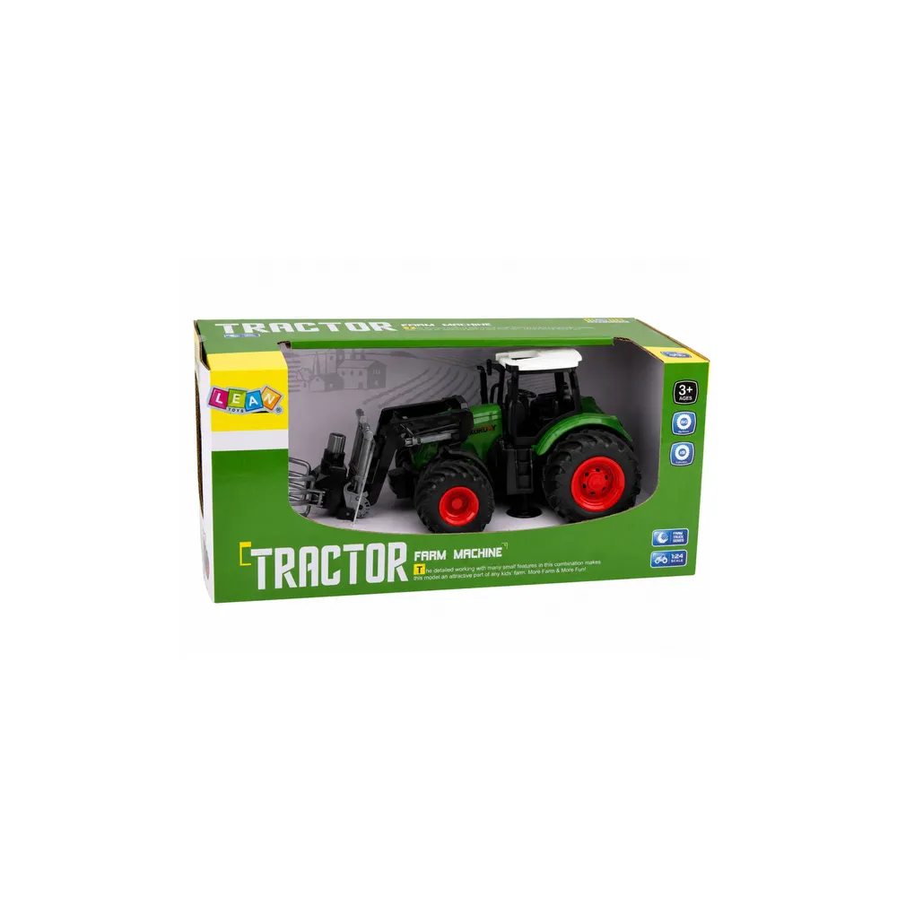 Žemės ūkio traktorius su griebtuvu, skirtas dirvų kultivatoriui, su guminiais ratais, žalias, 1:24-Žaislai, Auto ir transporto ž