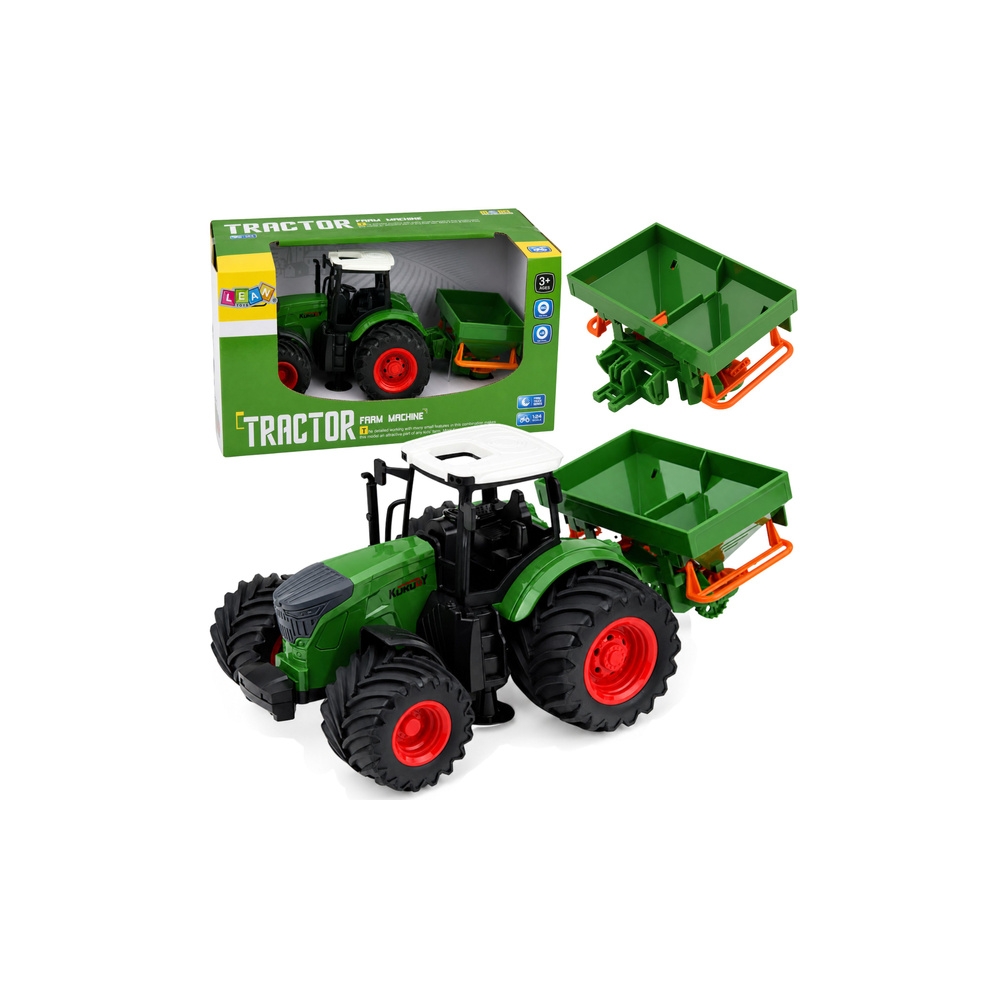 Žemės ūkio traktorius su sėjamąja, guminiais ratais, žemės ūkio mašina, mastelis 1:24-Žaislai, Auto ir transporto žaislai, Trakt