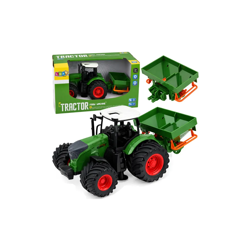 Žemės ūkio traktorius su sėjamąja, guminiais ratais, žemės ūkio mašina, mastelis 1:24-Žaislai, Auto ir transporto žaislai, Trakt