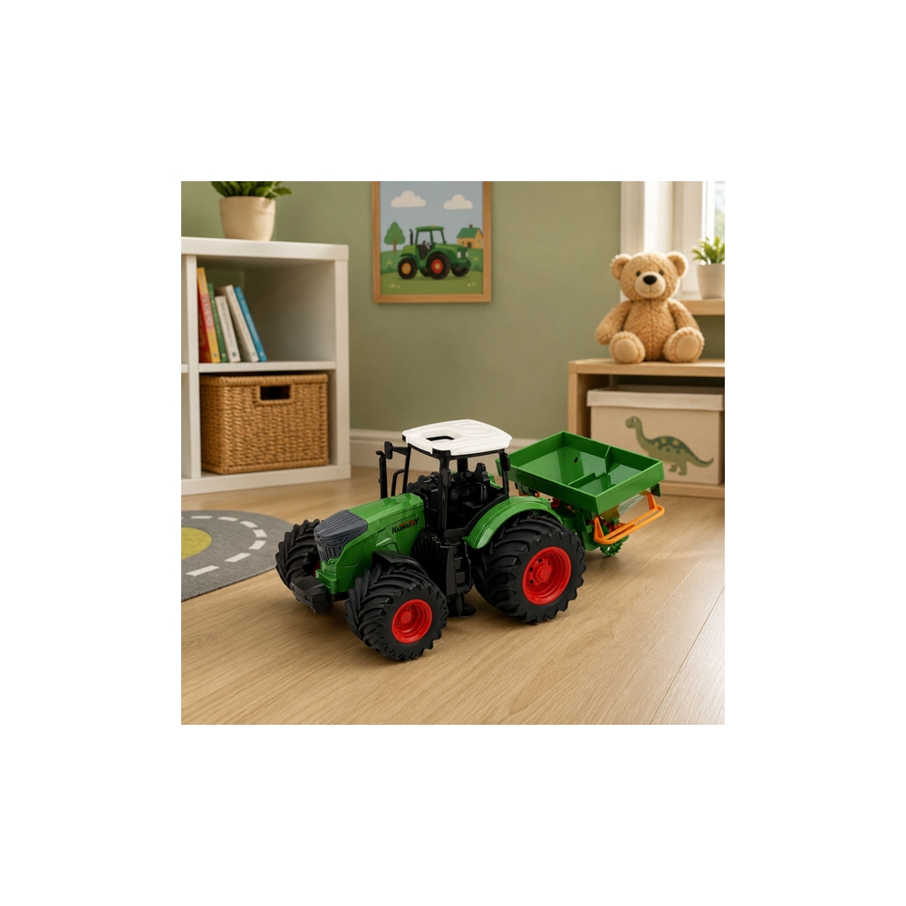 Traktor Rolniczy Farmerski z Siewnikiem Gumowe Koła Maszyna Rolnicza 1:24