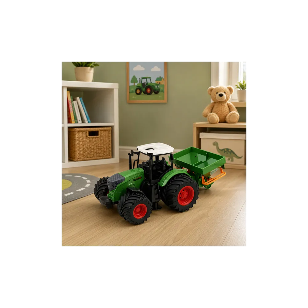 Žemės ūkio traktorius su sėjamąja, guminiais ratais, žemės ūkio mašina, mastelis 1:24-Žaislai, Auto ir transporto žaislai, Trakt