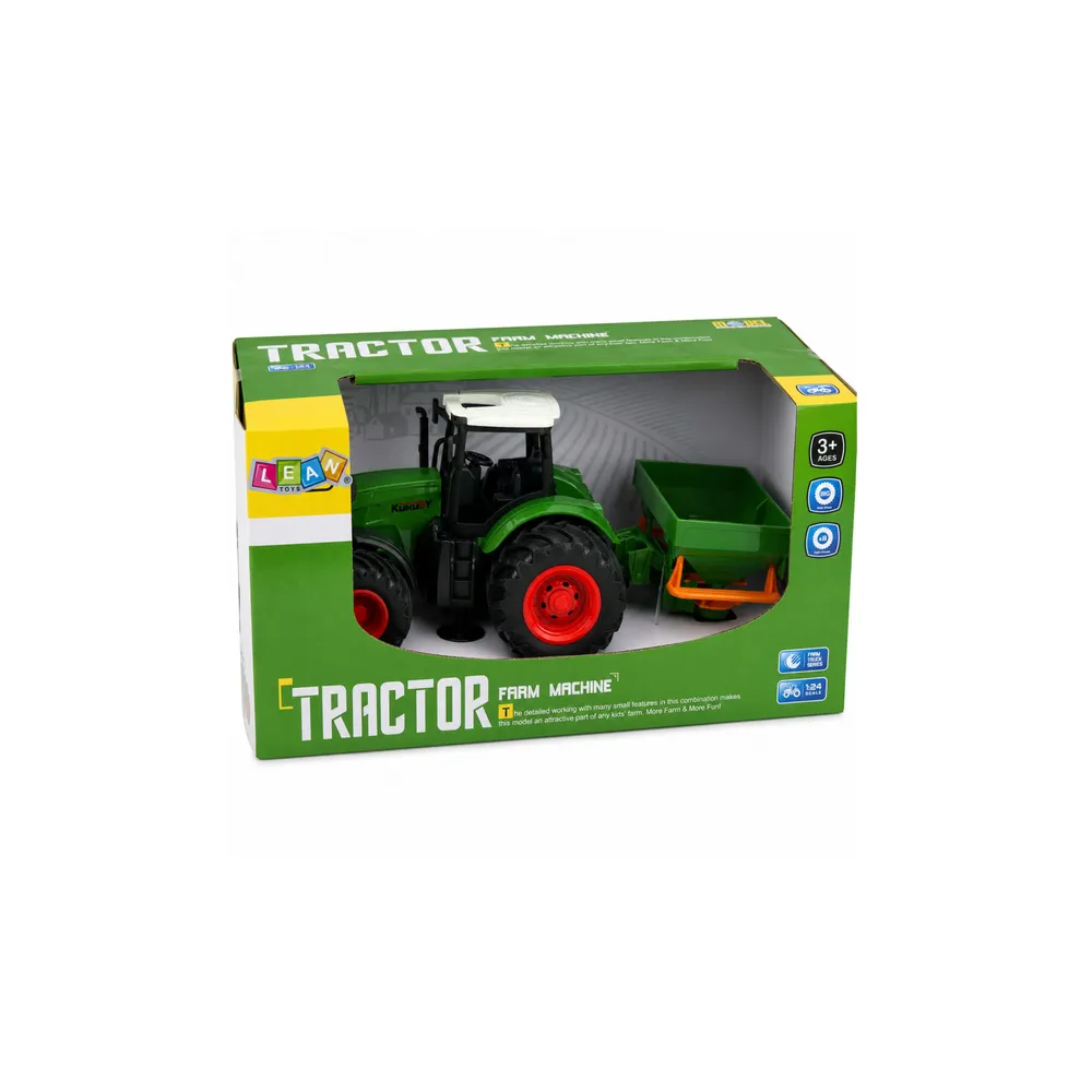 Žemės ūkio traktorius su sėjamąja, guminiais ratais, žemės ūkio mašina, mastelis 1:24-Žaislai, Auto ir transporto žaislai, Trakt