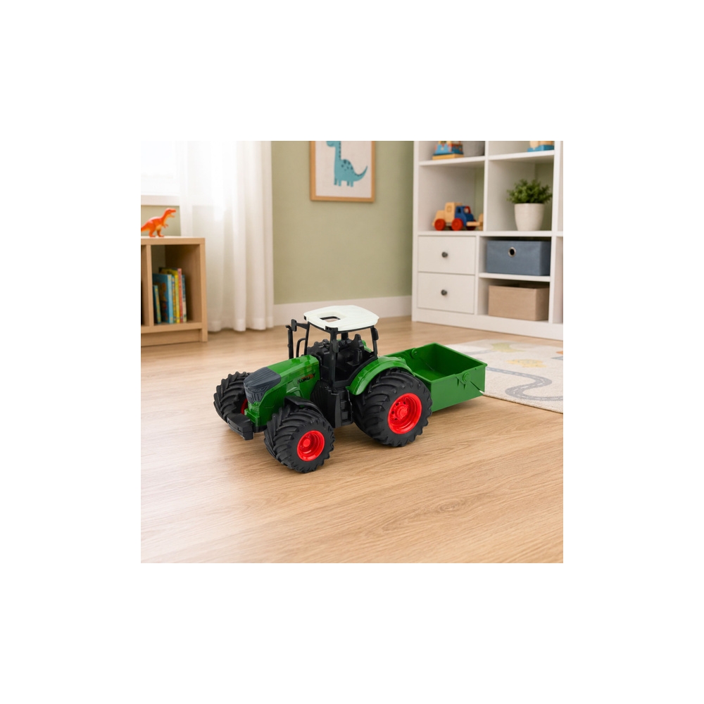 Traktor Rolniczy Farmerski Z Rozsiewaczem Nawozu Gumowe Koła Zielony 1:24