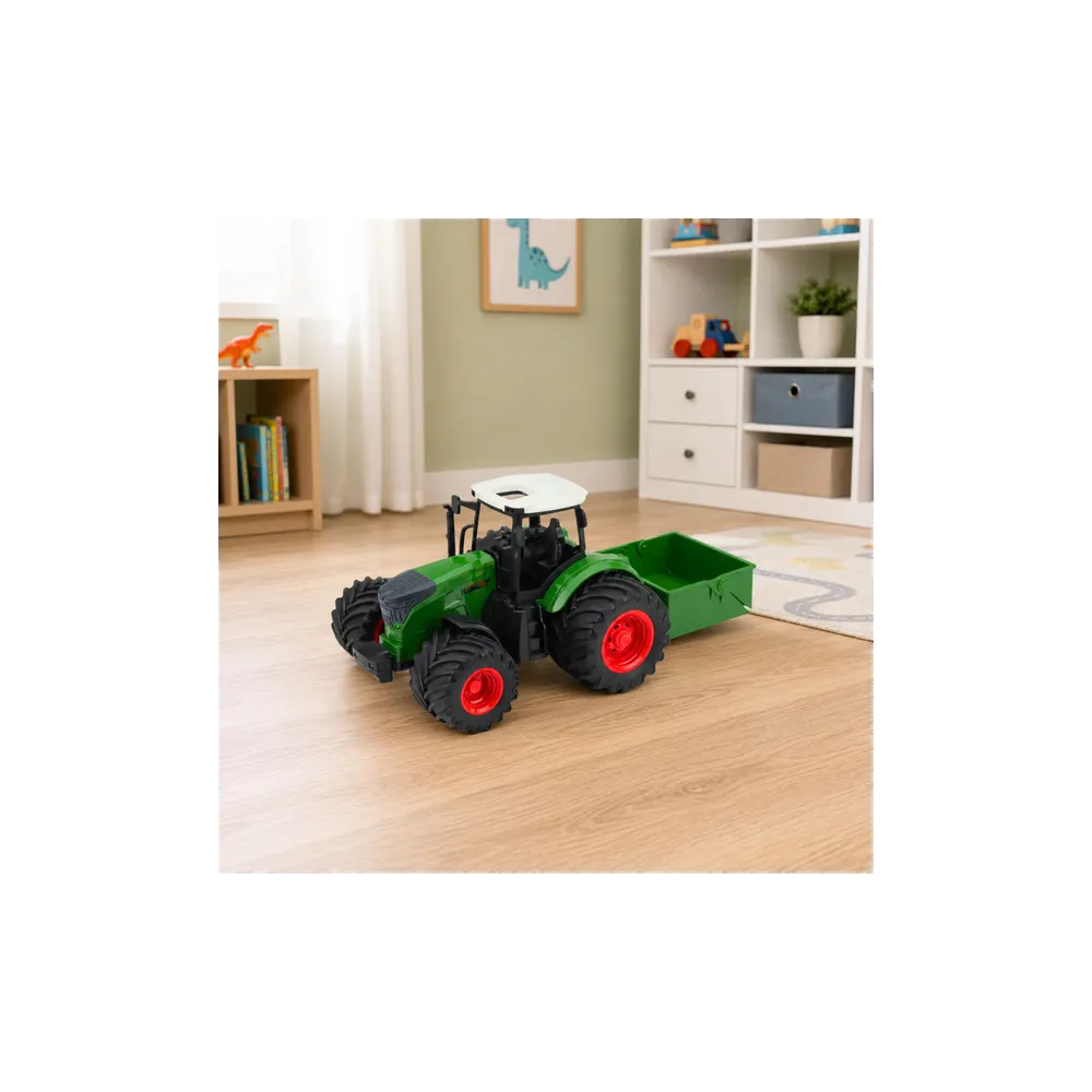 Žemės ūkio traktorius su trąšų barstytuvu, guminiais ratais, žalias, 1:24-Žaislai, Auto ir transporto žaislai, Traktoriai-e-vaik