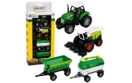 Žemės ūkio transporto priemonių rinkinys: traktorius, šienapjovė, autocisterna, trąšų barstytuvas, 1:68, 4 vnt.