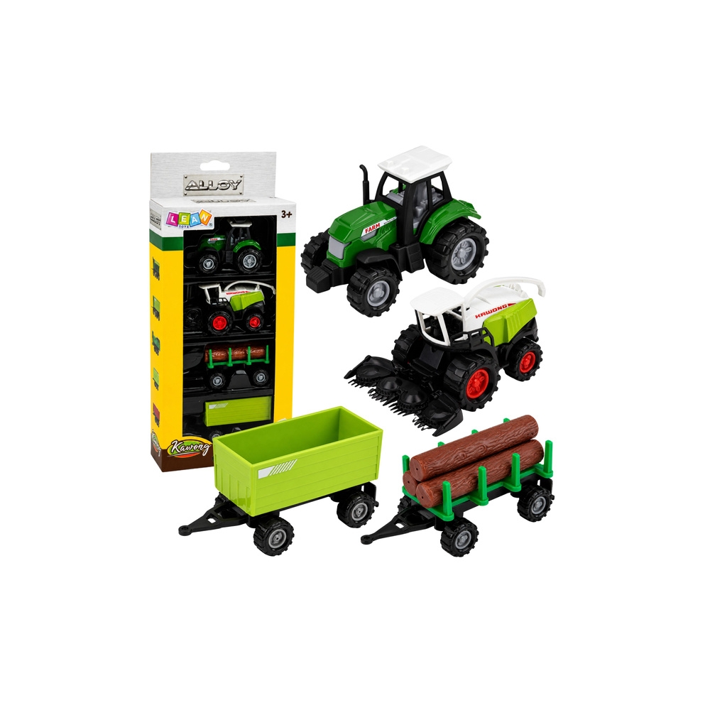 Zestaw Pojazdy Rolnicze Traktor Sieczkarnia Przyczepa Do Drewna 1:68 4 szt.