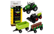 Žemės ūkio transporto priemonių rinkinys: traktorius, šienapjovė, medienos priekaba, mastelis 1:68, 4 vnt.