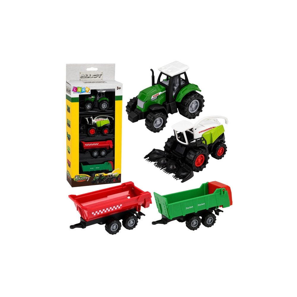 Zestaw Pojazdy Rolnicze Traktor Sieczkarnia Przyczepy Transport 1:68 4 szt.