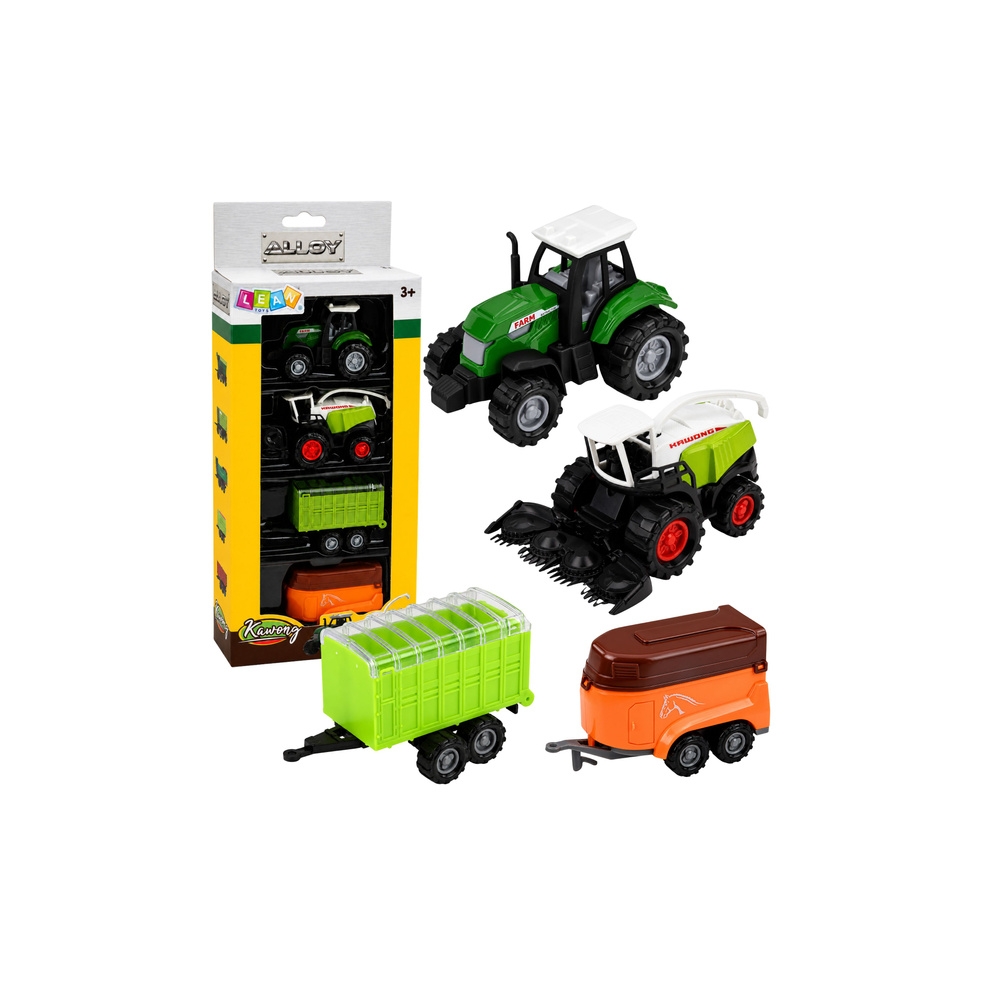 Zestaw Pojazdów Rolniczych Traktor Sieczkarnia Przyczepy 1:68 4 szt.