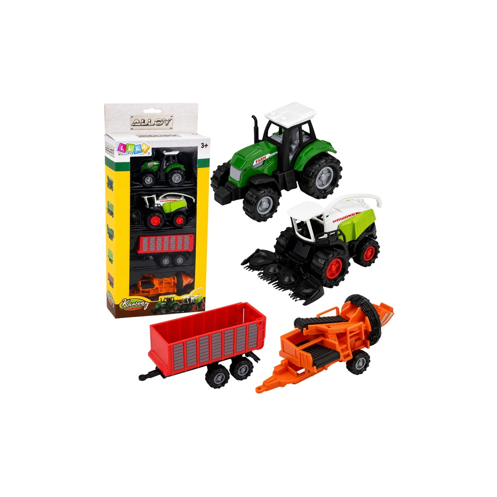 Zestaw Pojazdów Rolniczych Traktor Sieczkarnia Przyczepa Prasa 1:68 4 szt.