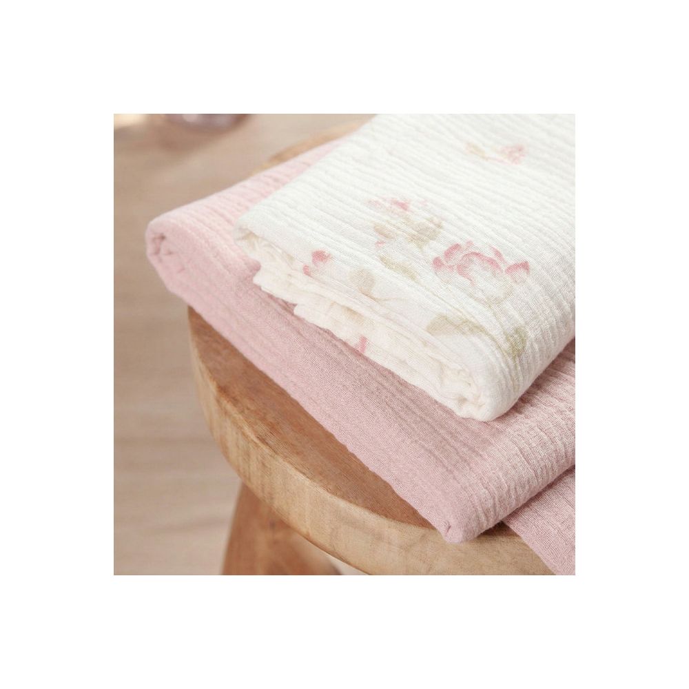 TRIO PIELUCH MUŚLIN KRESZOWANY 120X120, 70X60, 30X35 3 SZT FLOWERS PINK