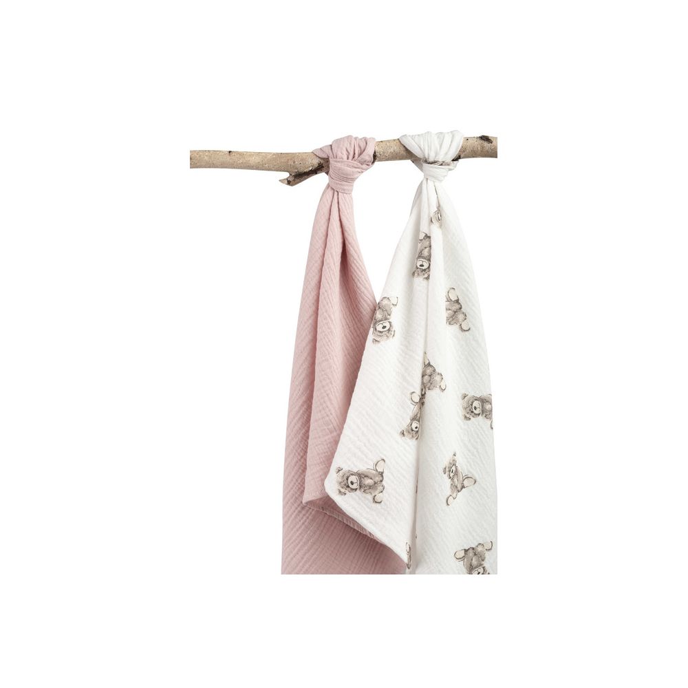 PIELUCHA MUŚLIN KRESZOWANY 60X75 2-PACK TEDDY PINK