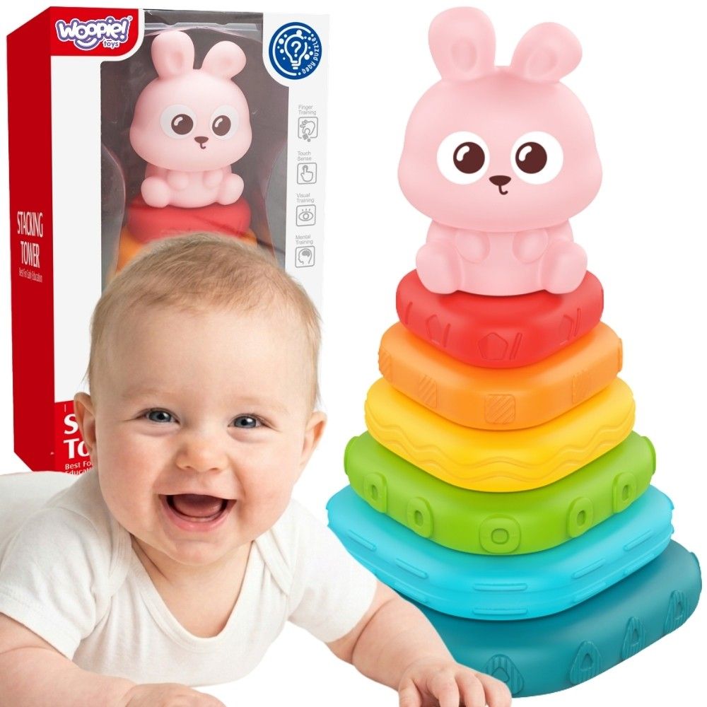 Spalvota rūšiavimo piramidė WOOPIE BABY Zuikis, nuo 6 mėn.