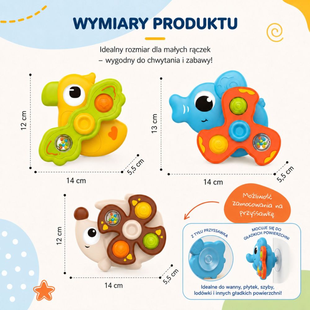 WOOPIE BABY Sensory Spinners Suction Cups Animals 3 pcs. 
