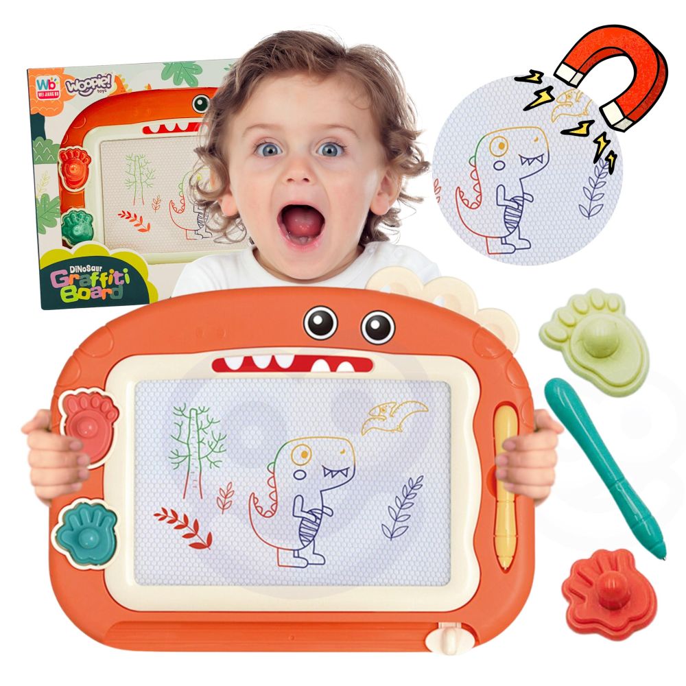 Magnetinė spalvota rašymo lenta WOOPIE + 2 dinozaurų antspaudai
