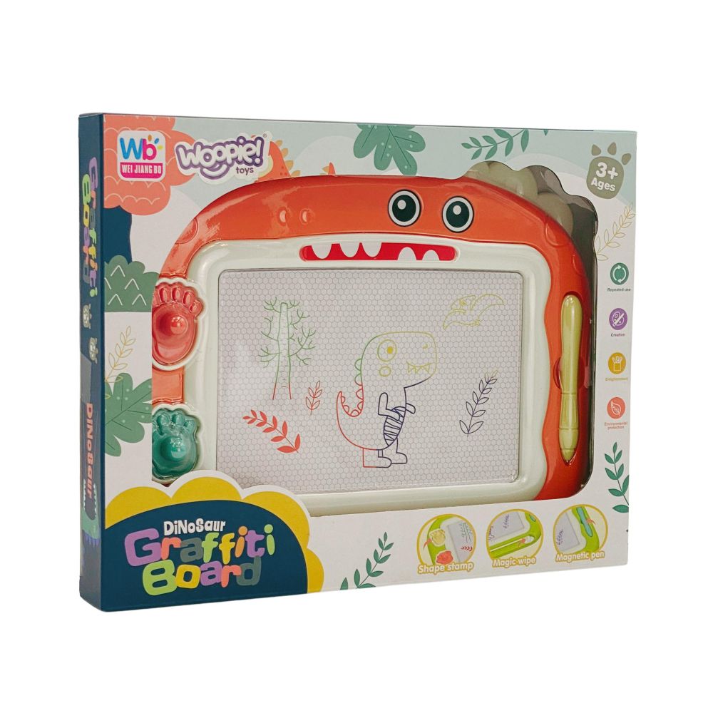 Magnetinė spalvota rašymo lenta WOOPIE + 2 dinozaurų antspaudai