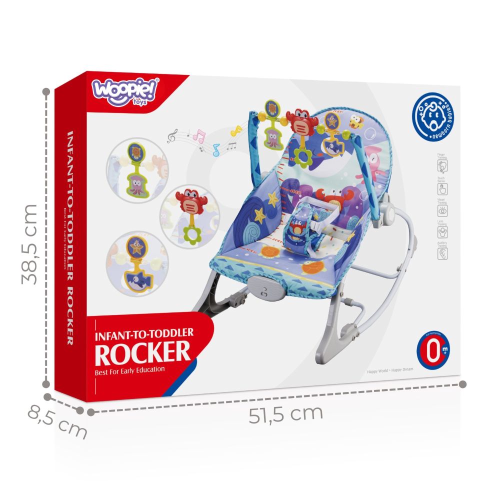 WOOPIE BABY 2-in-1 Rocker and Bouncer Crab Interactive Vibrations Melodies 