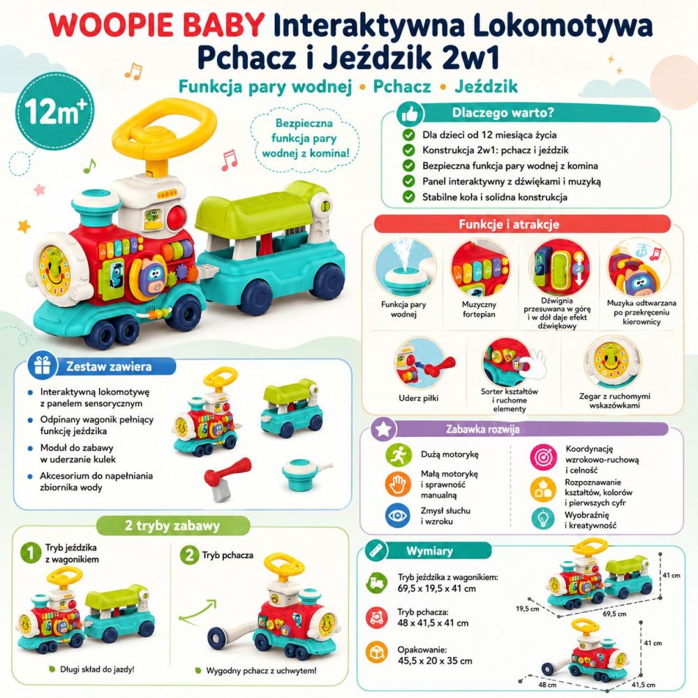 Interaktyvus stumdukas WOOPIE BABY 2in1 Lokomotyvas