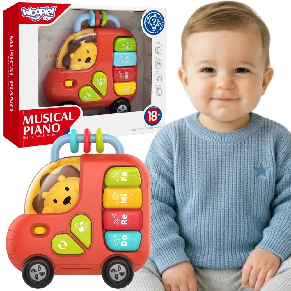 Interaktyvus pianinas WOOPIE BABY autobusas su liūtu, garsais ir šviesomis, nuo 18 mėn.