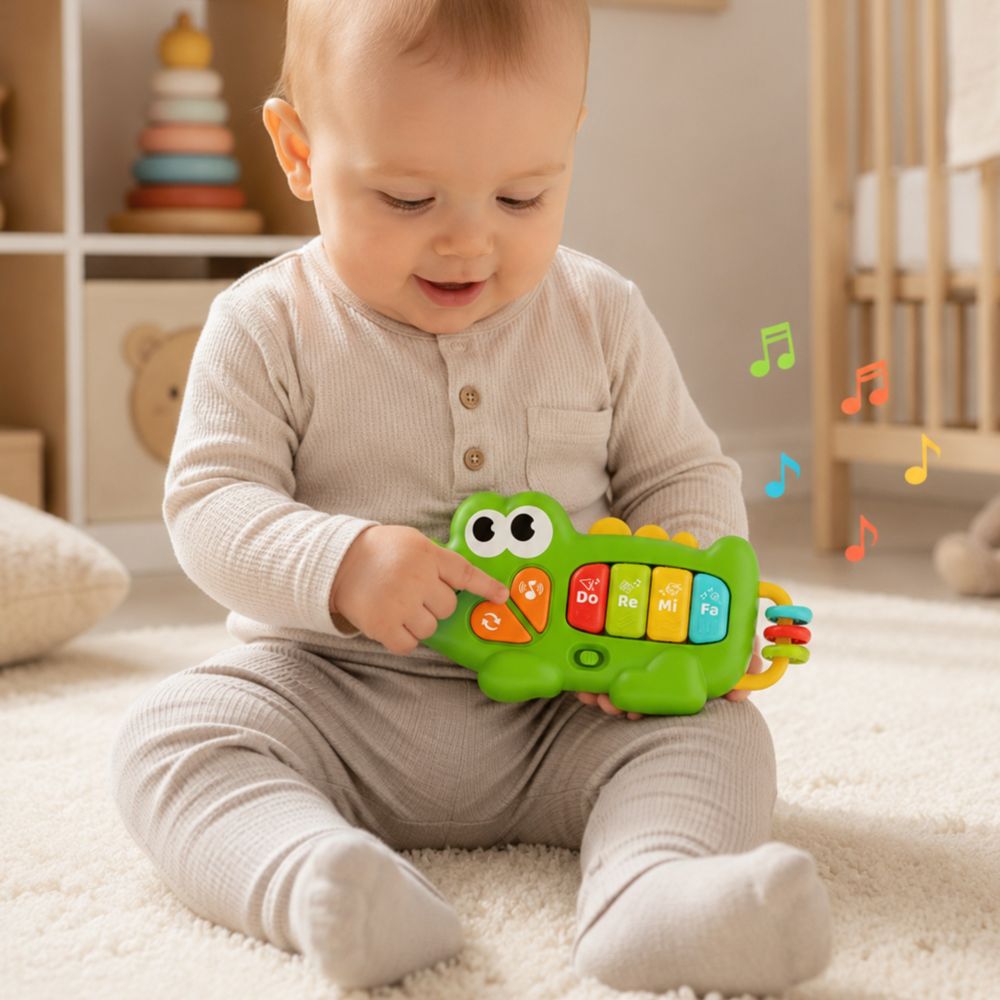 Interaktyvus pianinas WOOPIE BABY Krokodilas su muzikiniais garsais ir šviesos efektais, nuo 18 mėn.