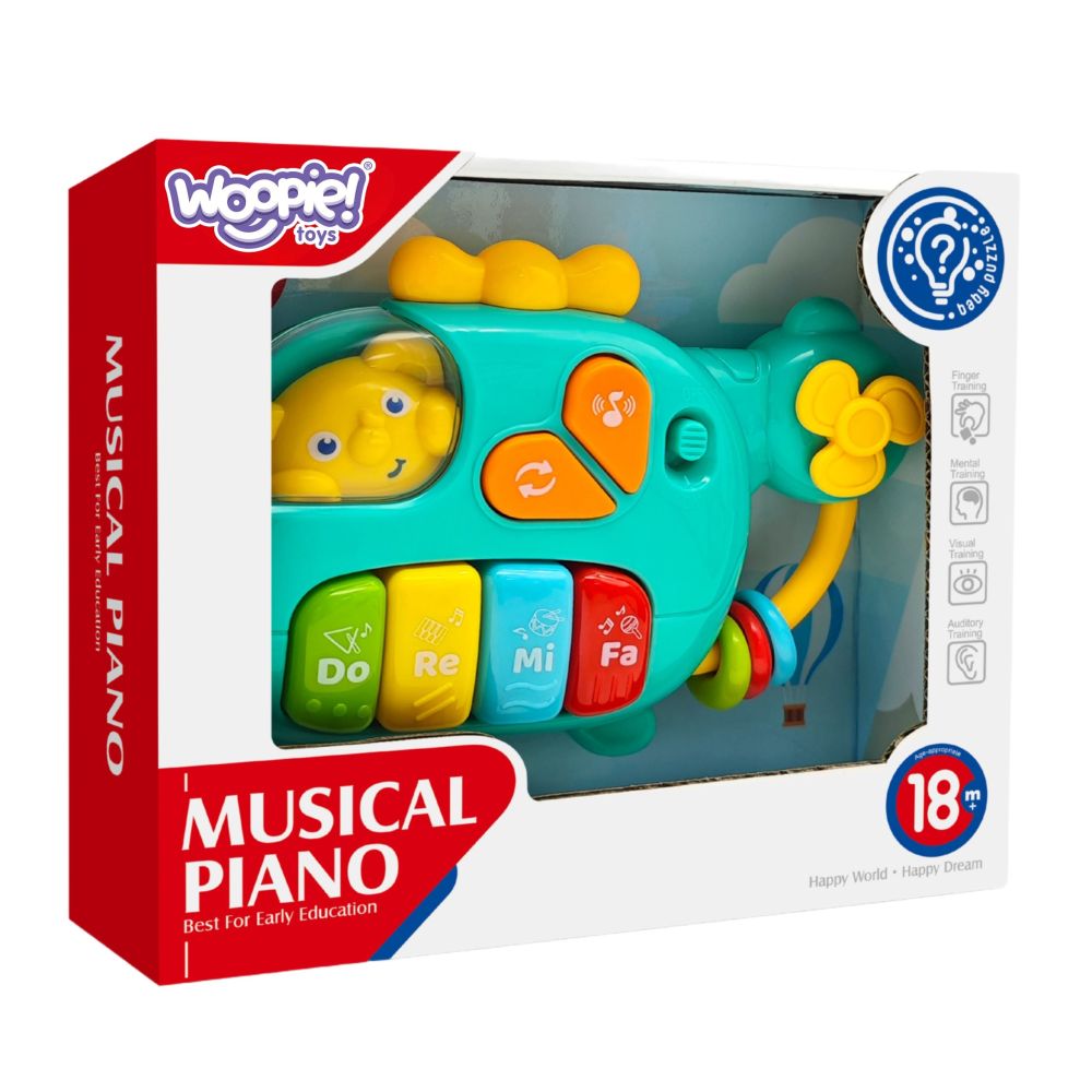 Interaktyvus pianinas WOOPIE BABY sraigtasparnis - dramblys su muzikiniais garsais, nuo 18 mėn.