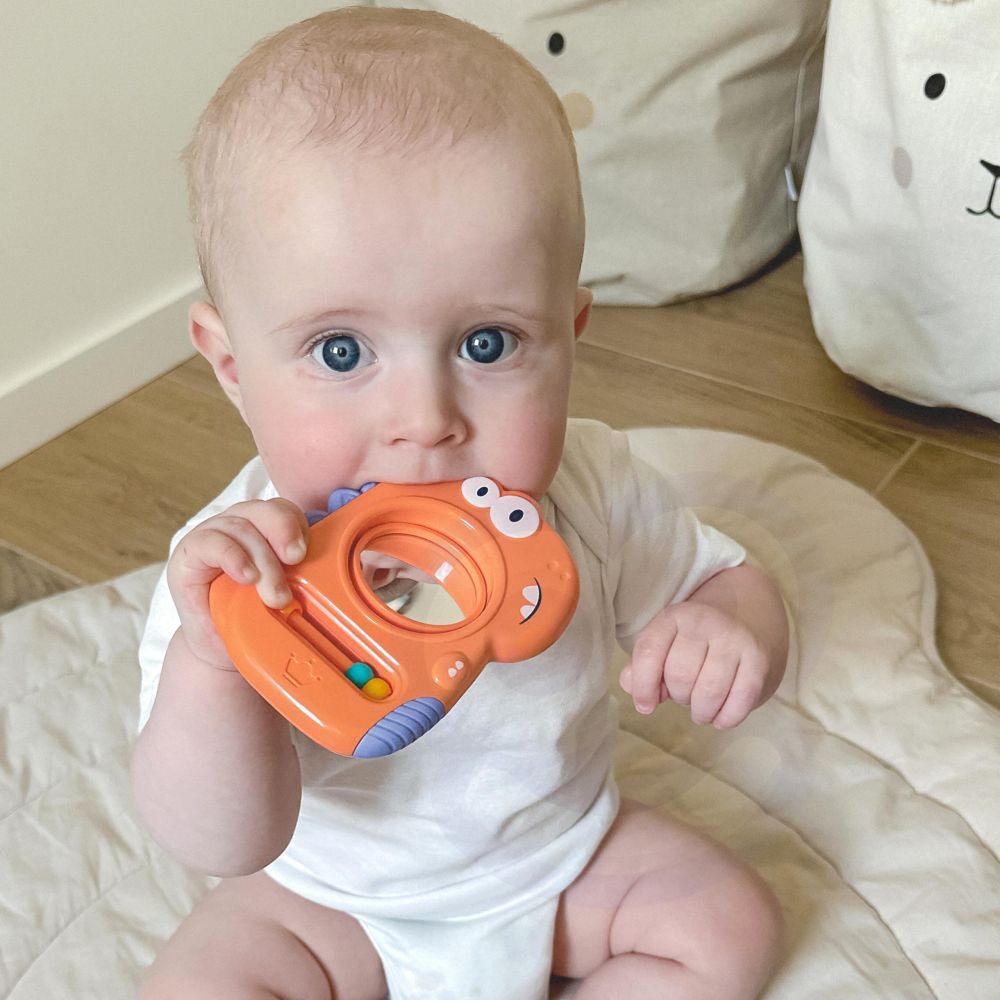 Jutiminis žaislas-kramtukas su veidrodėliu WOOPIE BABY Dino