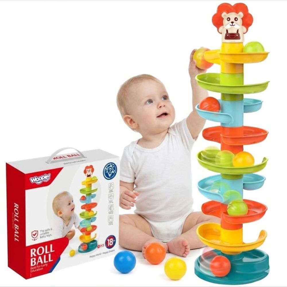 Spiralinis bokštas WOOPIE BABY kamuoliukų trasos rinkinys + 6 rutuliai