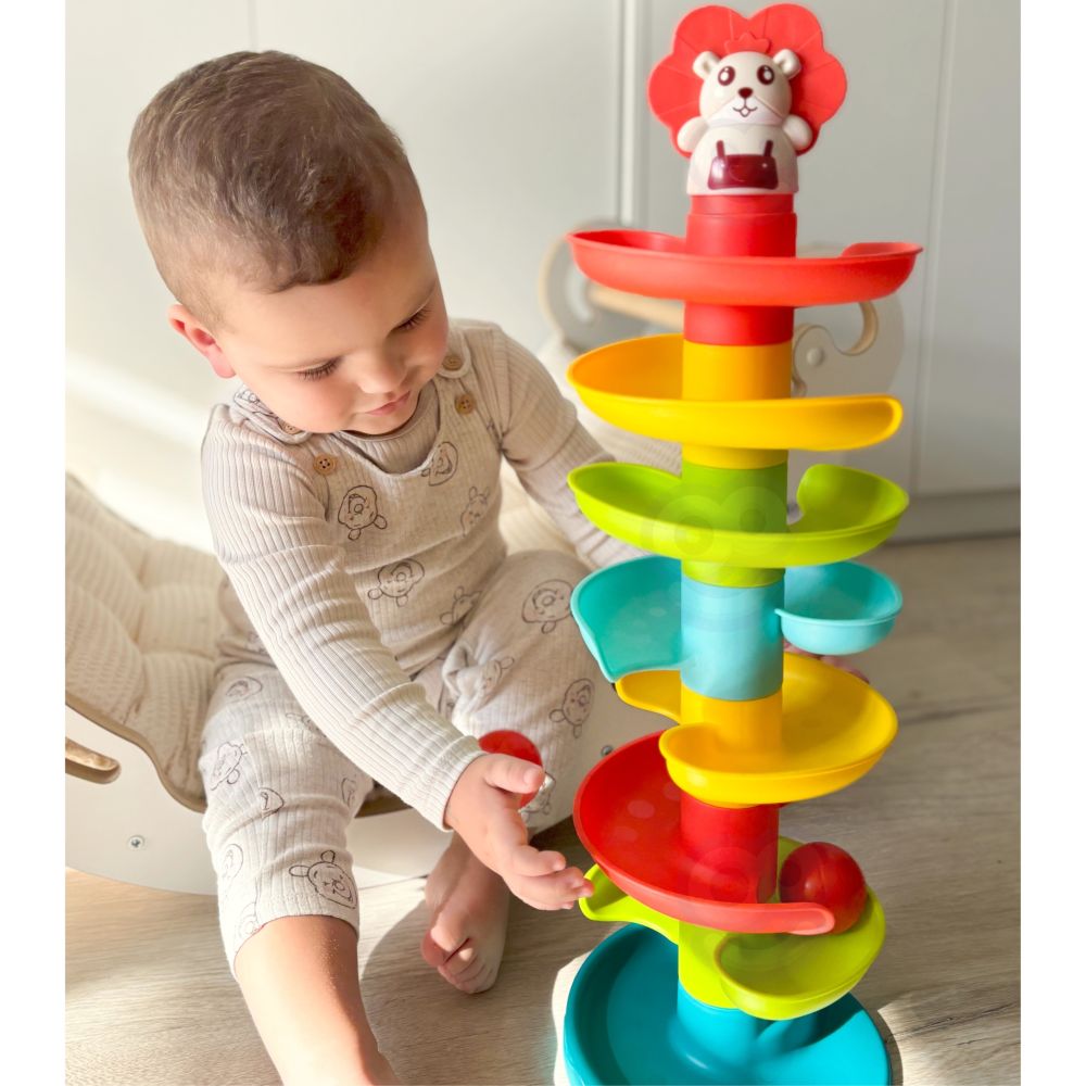 Spiralinis bokštas WOOPIE BABY kamuoliukų trasos rinkinys + 6 rutuliai