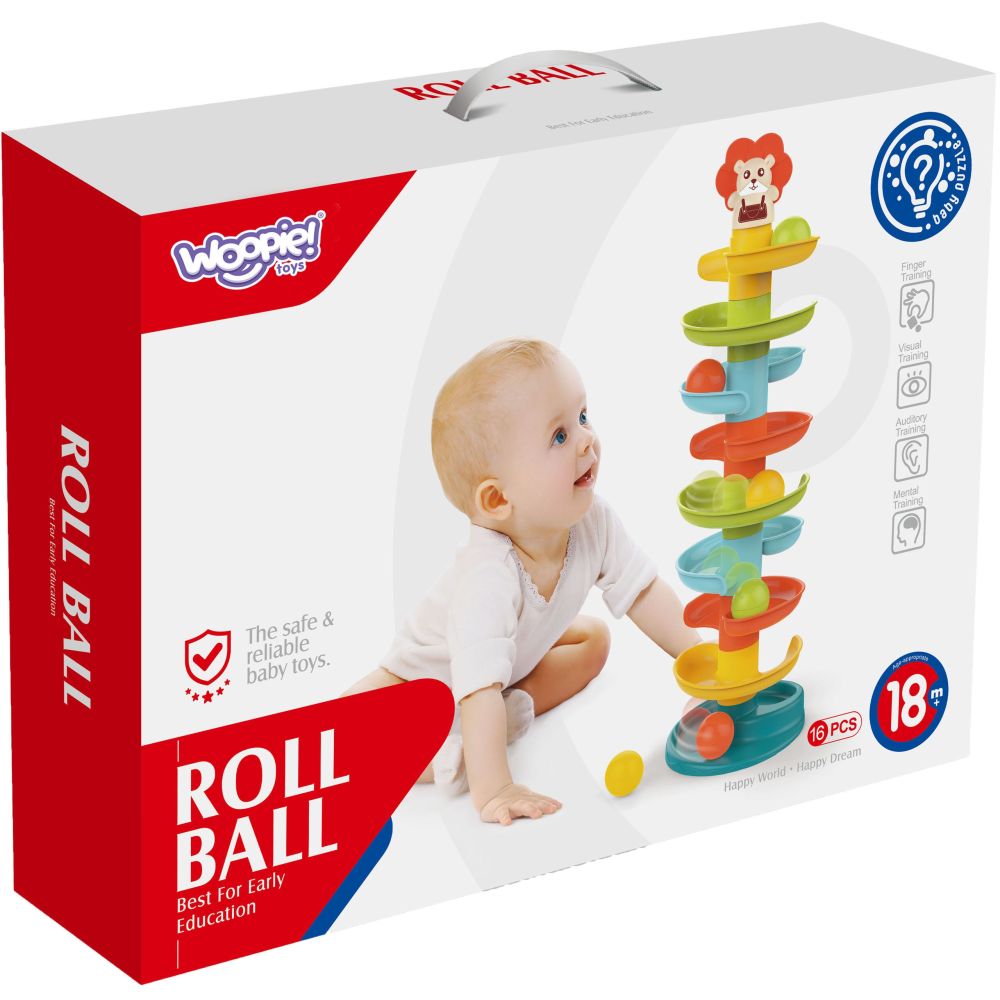 Spiralinis bokštas WOOPIE BABY kamuoliukų trasos rinkinys + 6 rutuliai