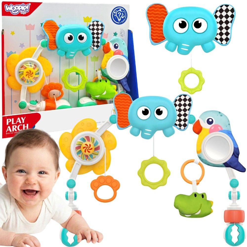 Žaislų lankas WOOPIE BABY Drambliukas lovelei, vežimėliui ar automobilio kėdutei