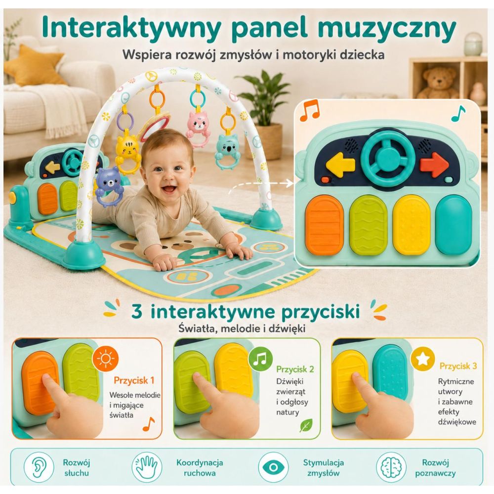 WOOPIE BABY Interactive Play Mat with Piano, 10 Pieces, Sounds 
