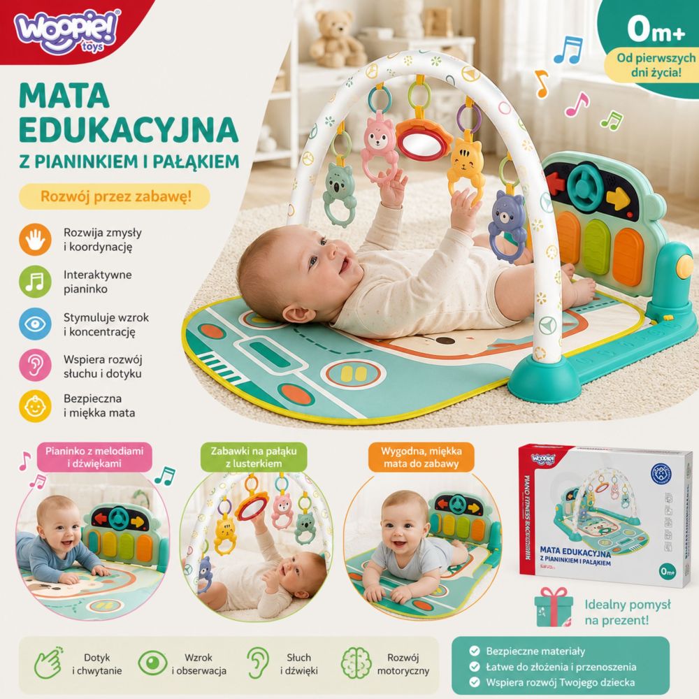 Interaktyvus žaidimų kilimėlis WOOPIE BABY su pianinu, 10 el.