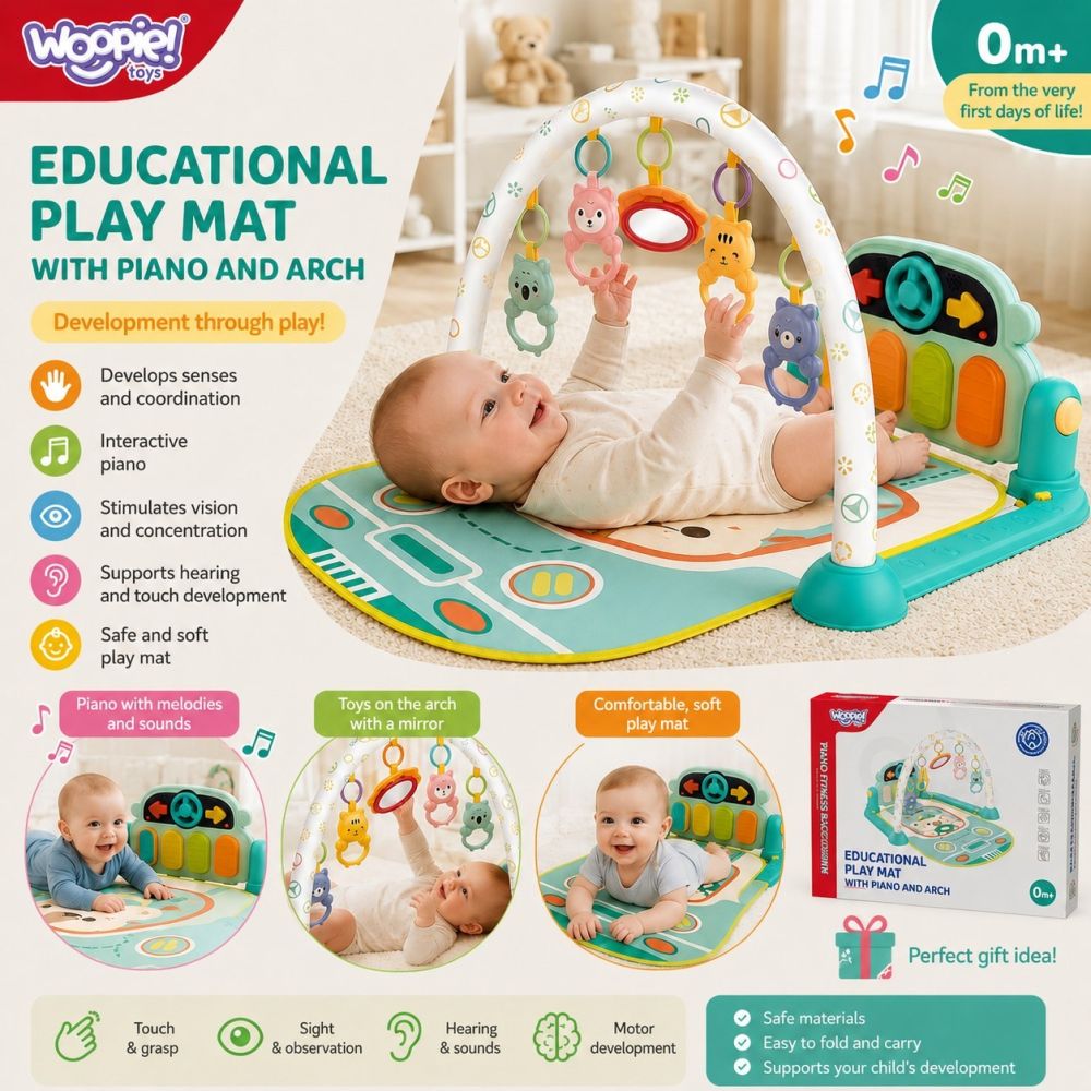 Interaktyvus žaidimų kilimėlis WOOPIE BABY su pianinu, 10 el.