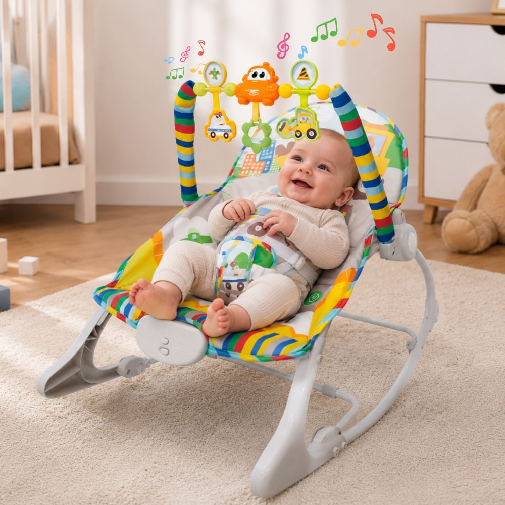 WOOPY BABY Interactive Bouncer with Vibration and Arch, Multicolor 