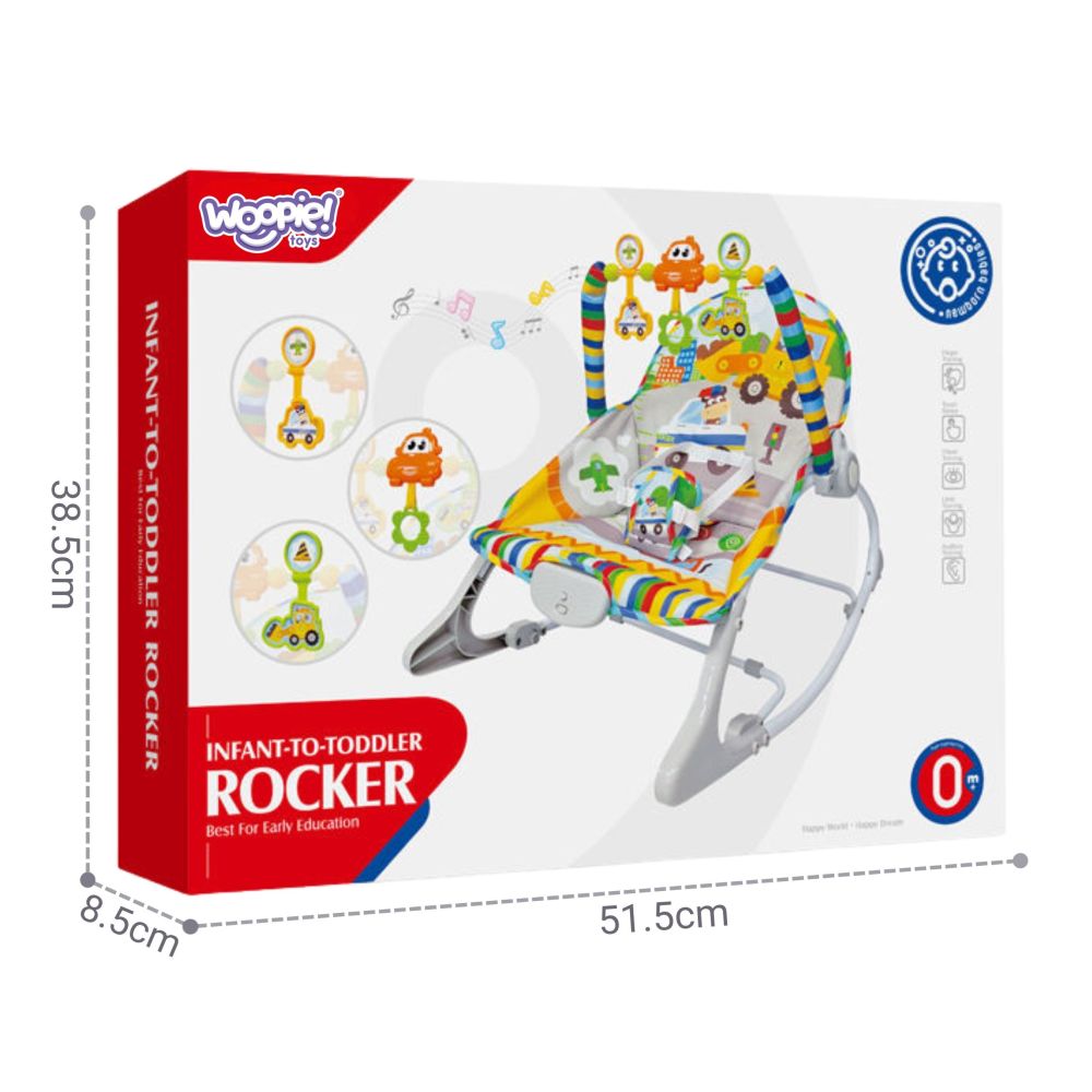 WOOPY BABY Interactive Bouncer with Vibration and Arch, Multicolor 