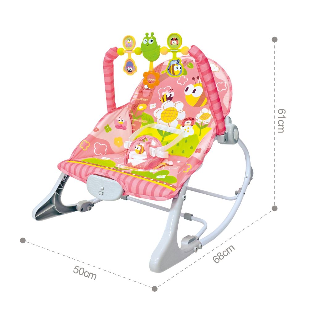 Interaktyvios vibruojančios sūpynės WOOPIE BABY su žaislų lankeliu, rožinė