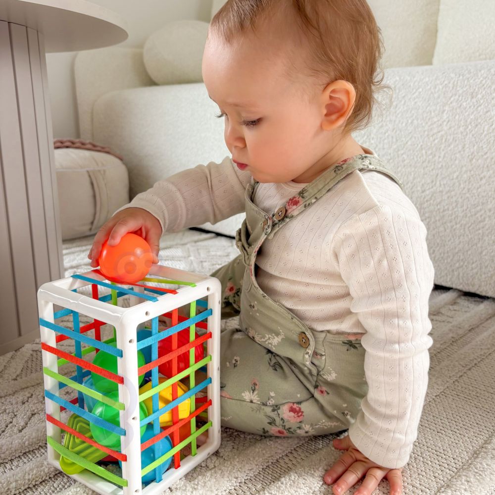 Lankstus sensorinis kubelių rūšiuoklis WOOPIE BABY su spalvotomis figūromis, 13 el.