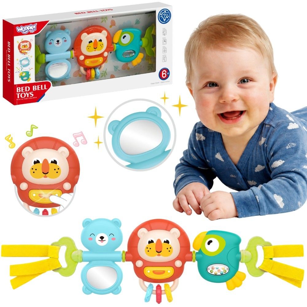 Pakabukas vežimėliui ar lovelei WOOPIE BABY sensorinis žaislinis barškutis su veidrodėliu, nuo 6 mėn.