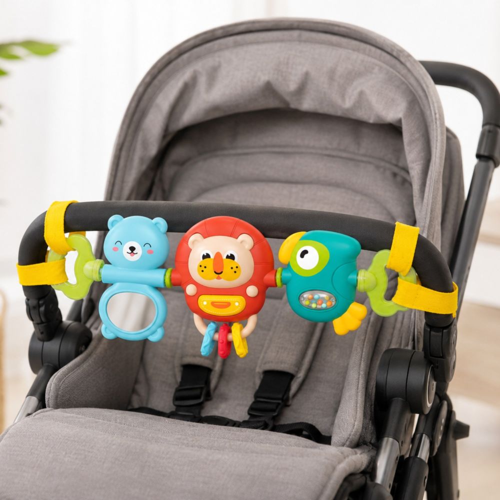 Pakabukas vežimėliui ar lovelei WOOPIE BABY sensorinis žaislinis barškutis su veidrodėliu, nuo 6 mėn.