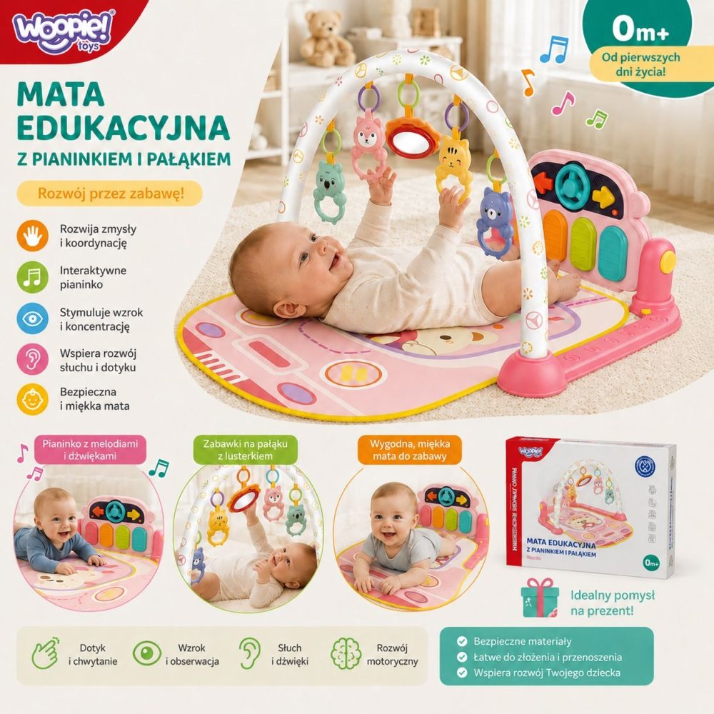 Interaktyvus žaidimų kilimėlis WOOPIE BABY su pianinu 3in1