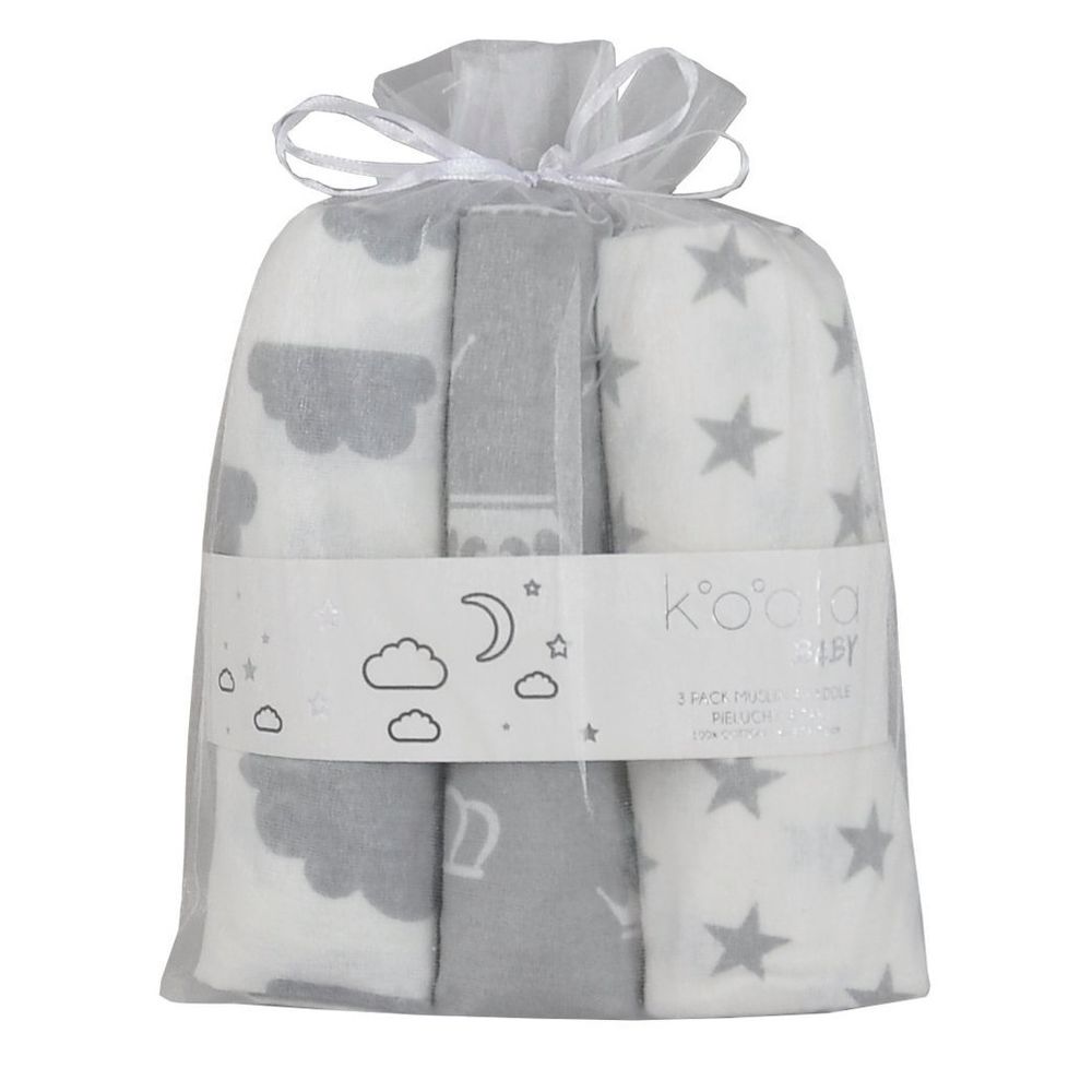 Diaper - SET - 07-8281- FLANNEL PRINT - 3-pack - GREY - size 76x76 cm