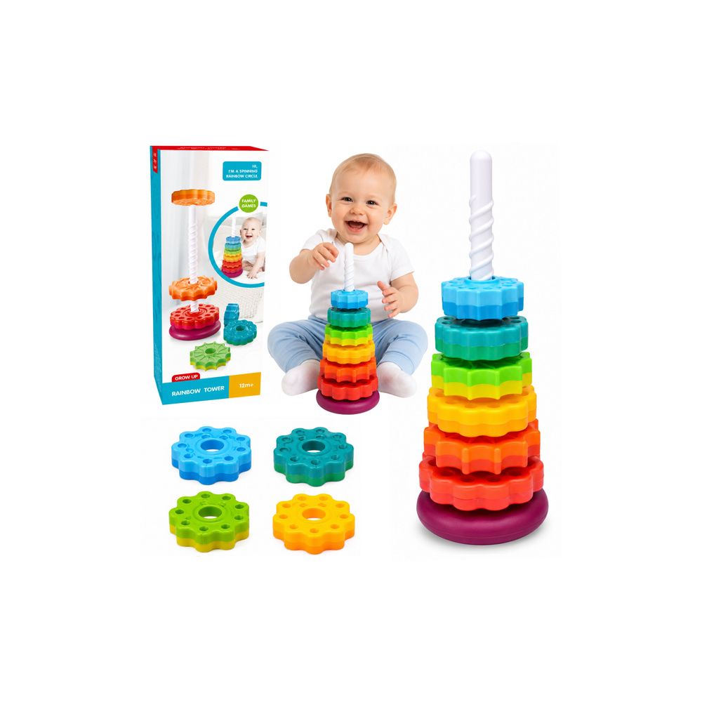 Piramida Obrotowa Wieża Sorter Układanka Tęczowa 36cm 6 El.