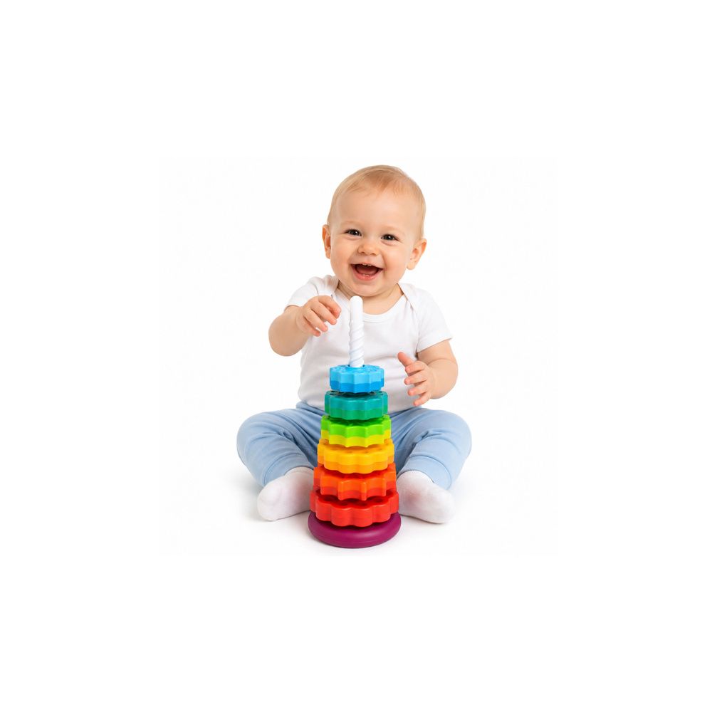 Piramida Obrotowa Wieża Sorter Układanka Tęczowa 36cm 6 El.