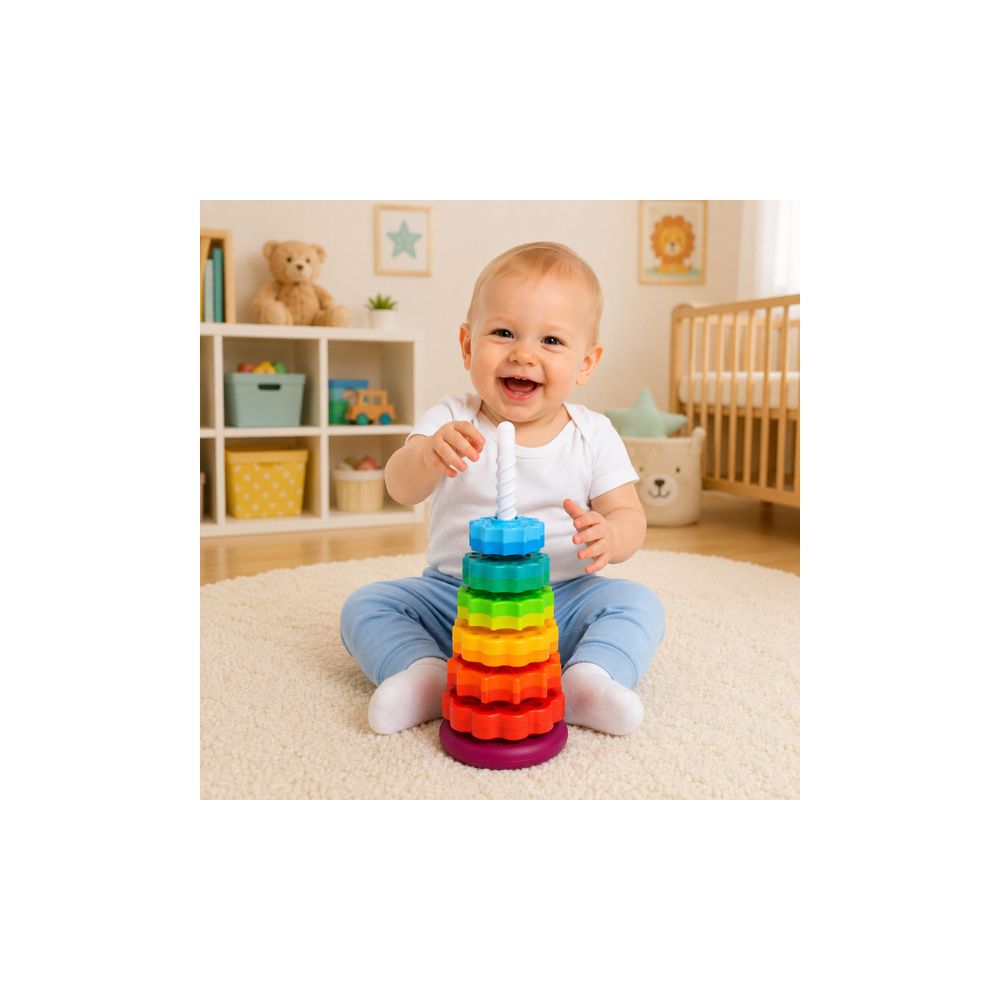 Piramida Obrotowa Wieża Sorter Układanka Tęczowa 36cm 6 El.