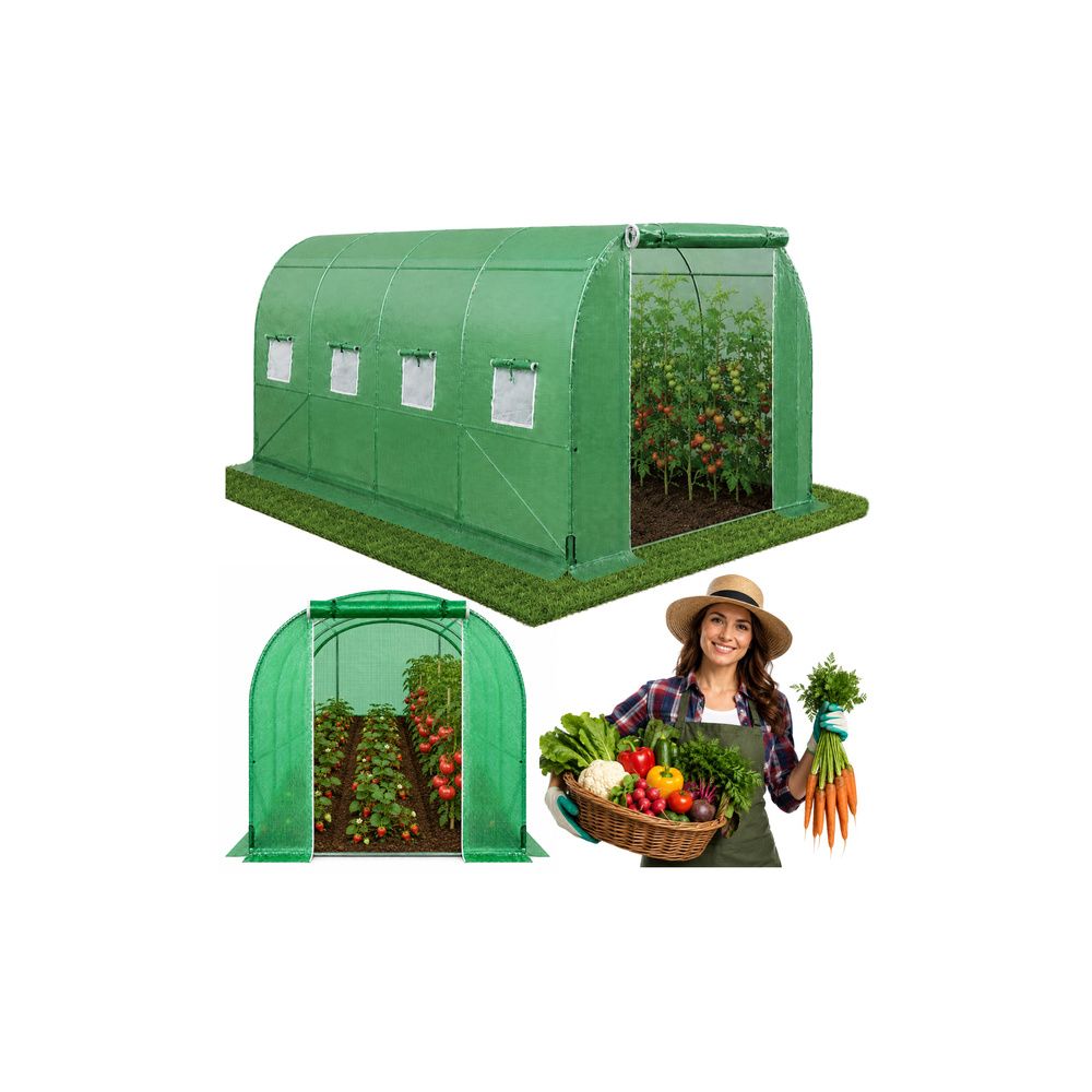 Tunel Ogrodowy Foliowy Szklarnia Na Warzywa Okna Zielony UV 4,5x2x2 M 9M²