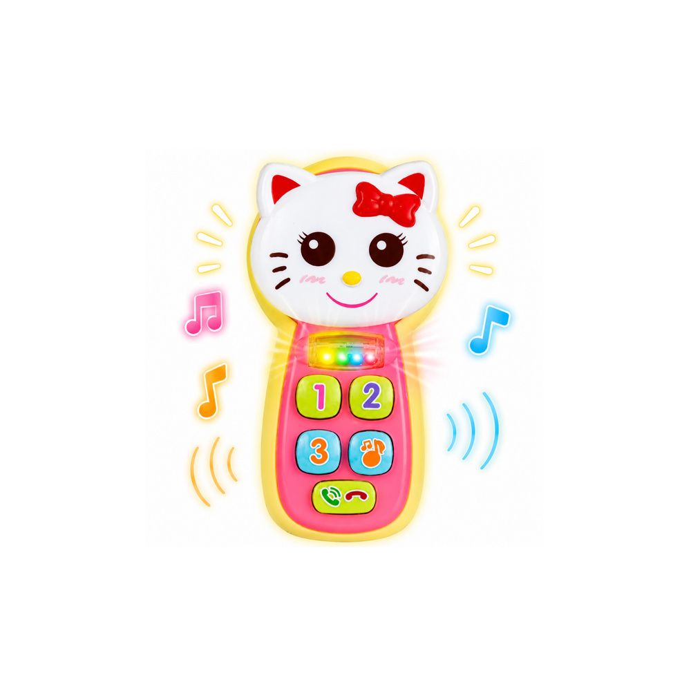Interaktywny Telefon Dla Dzieci Kotek Lusterko Grzechotka Światła Dźwięk